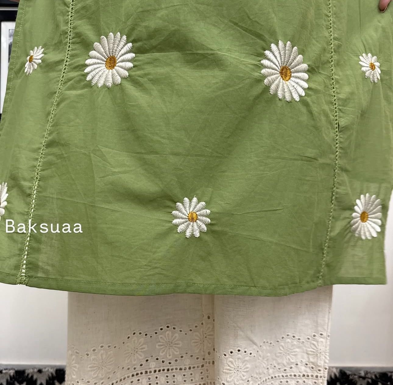 Green Cotton Embroidered Kurti Set with Dupatta
